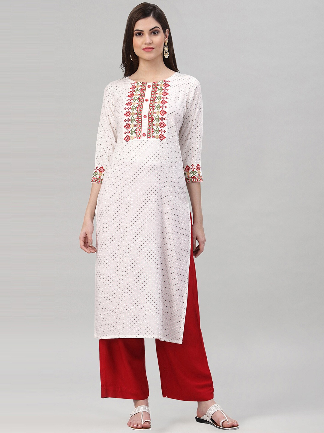 

KALINI Women Off White Ethnic Motifs Yoke Design Kurta