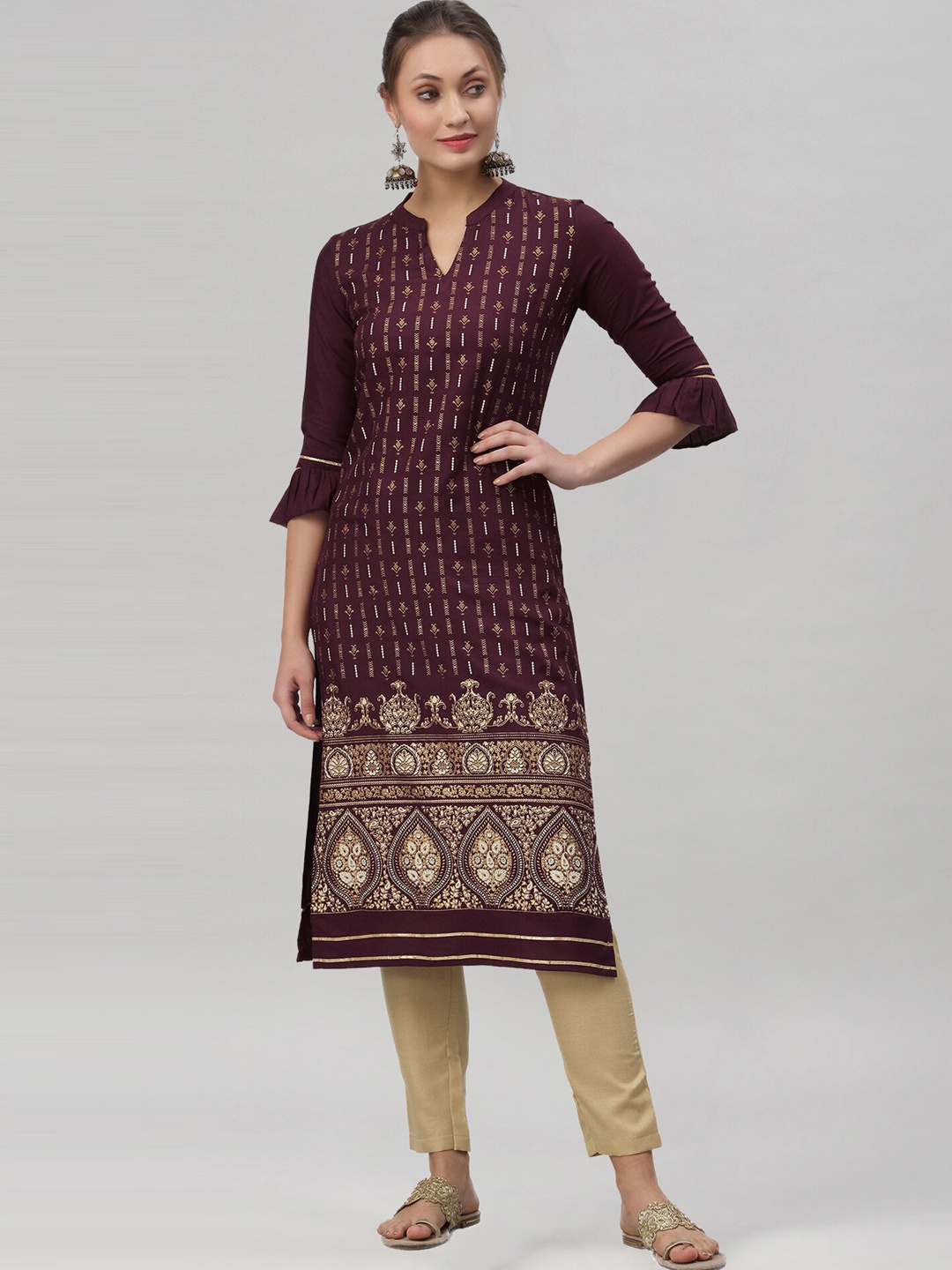 

KALINI Women Maroon Ethnic Motifs Foil Print Kurta