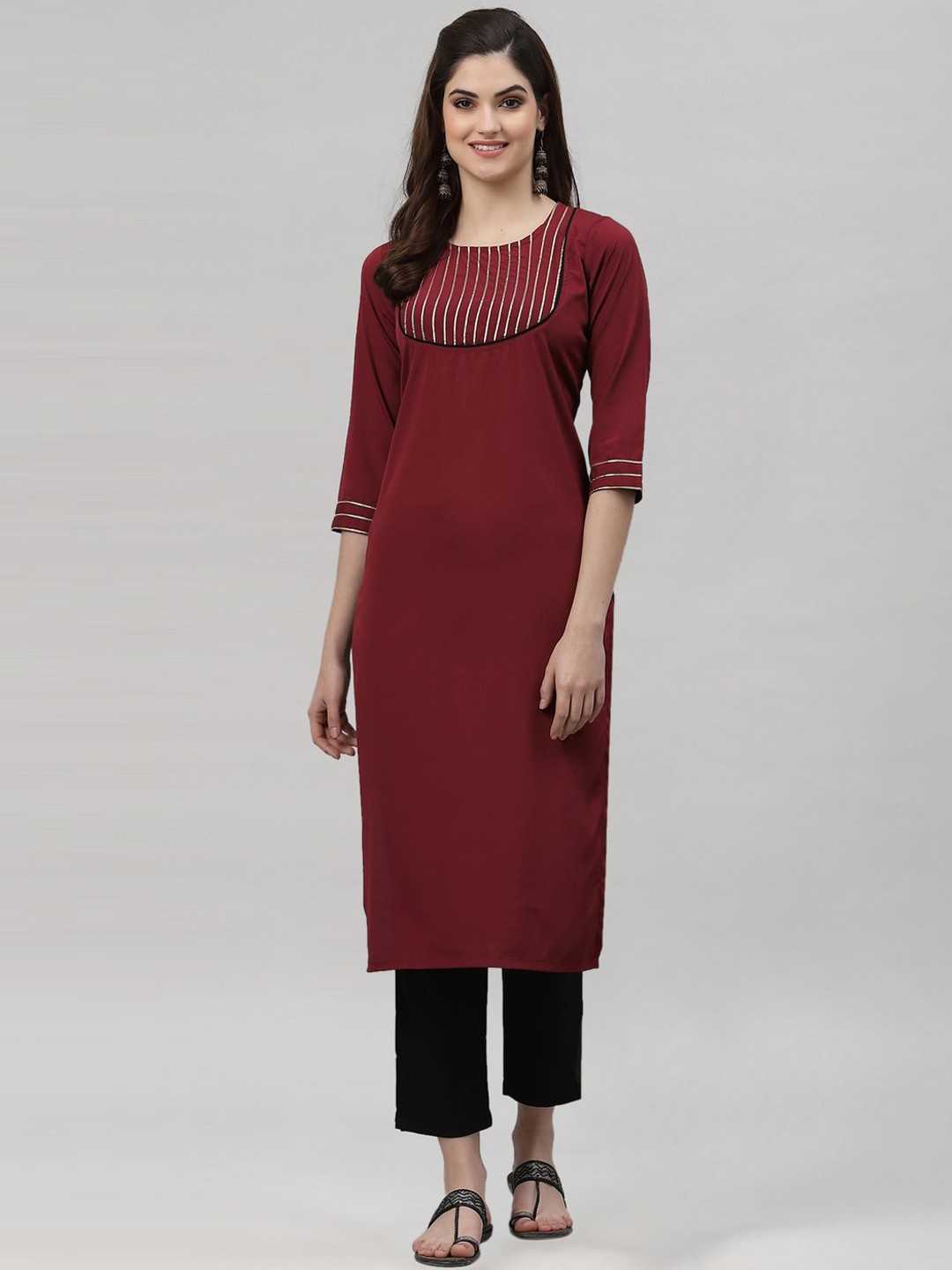 

KALINI Women Maroon Yoke Design Gotta Patti Kurta