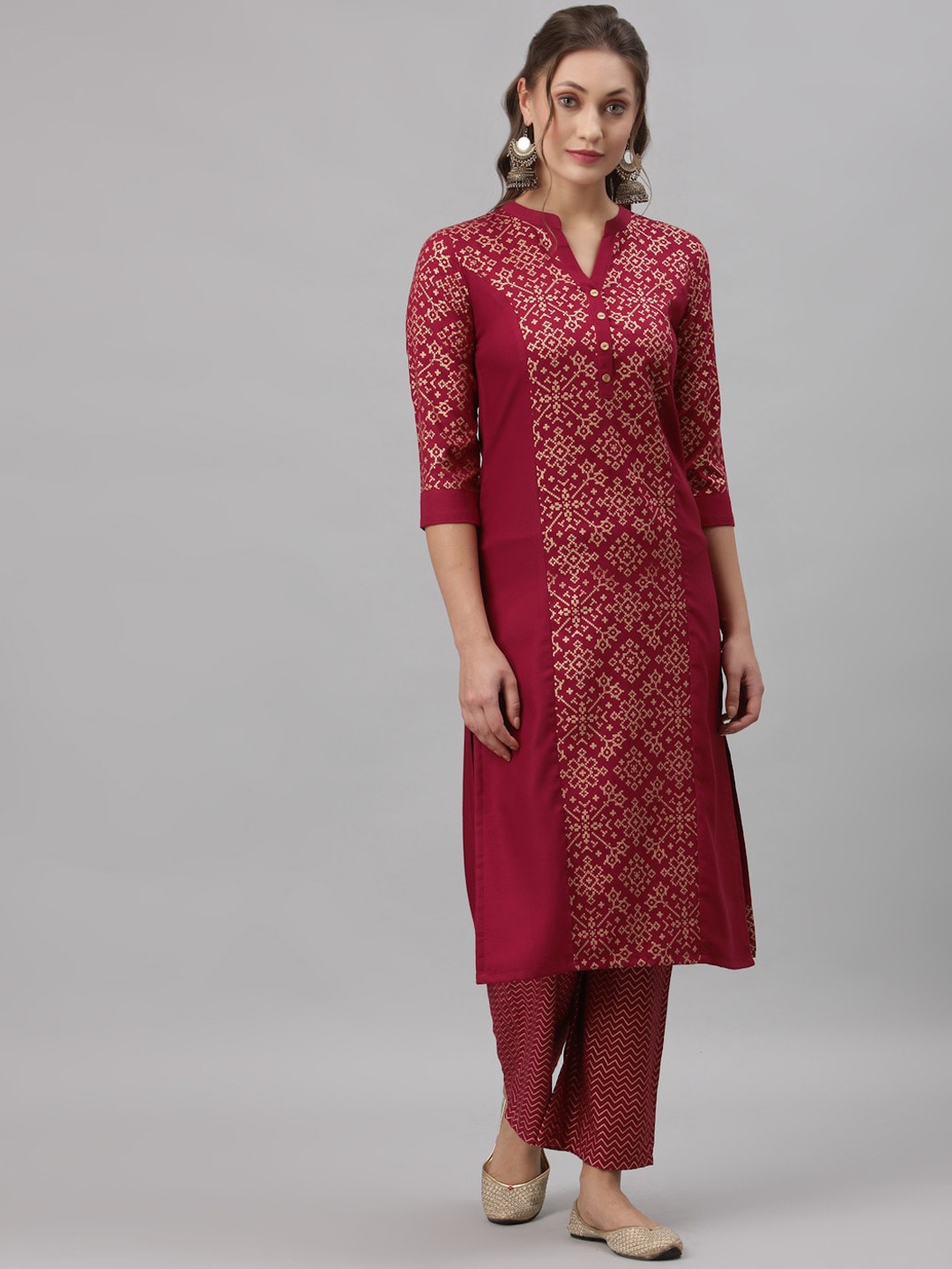 

KALINI Women Red Ethnic Motifs Yoke Design Kurta with Trousers