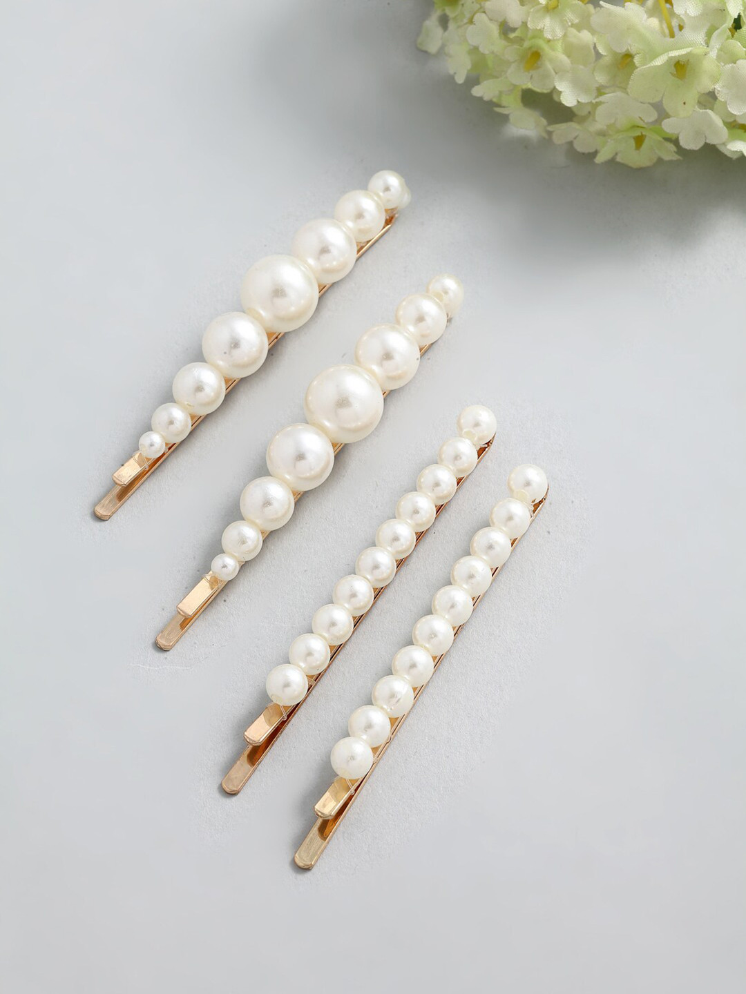 

VOGUE PANASH Women Gold-Toned & White Set of 4 Beaded Bobby Pins