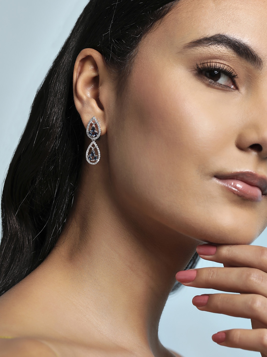 

Rubans Silver Plated Handcrafted AD Studded Teardrop Shaped Studs Earrings