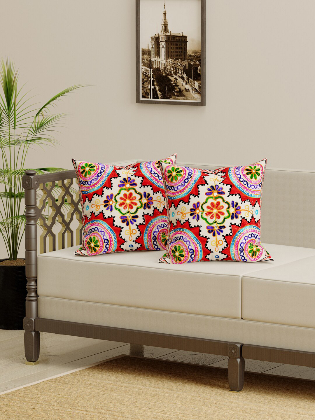 

Gulaab Jaipur Pack Of 2 Pink Embroidered Square Cushion Cover
