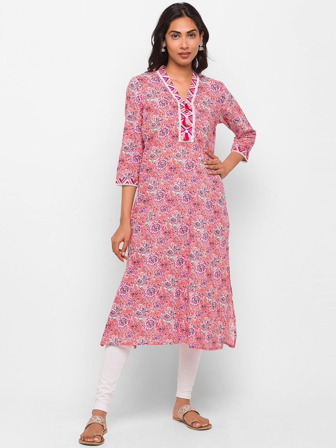 

Globus Women Coral Pink Ethnic Motifs Printed Kurta