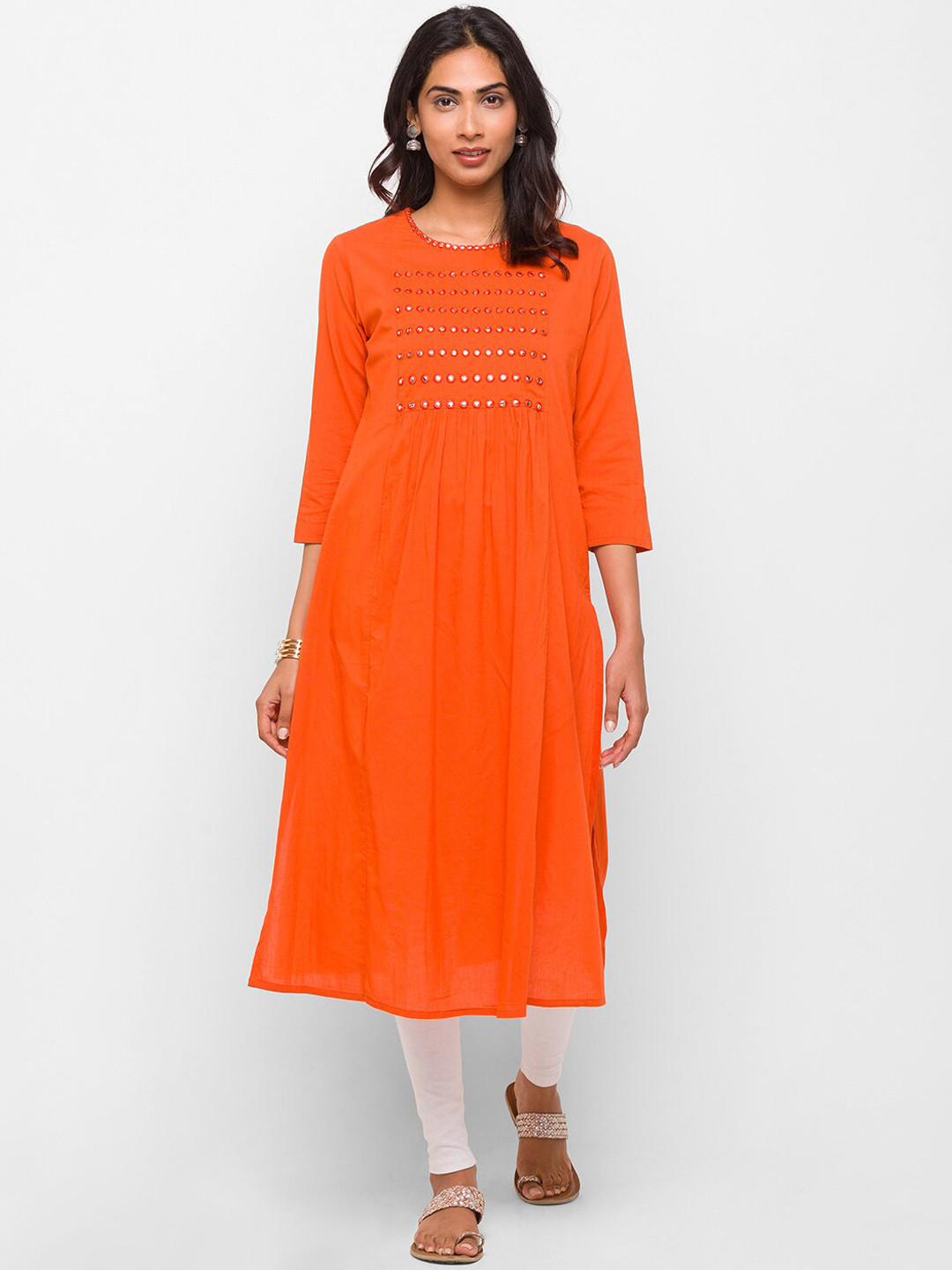 

Globus Women Rust Thread Work Embroidered Anarkali Kurta