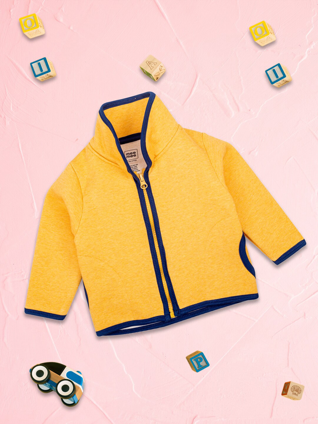 

MeeMee Boys Yellow & Navy Blue Solid Lightweight Open Front Jacket