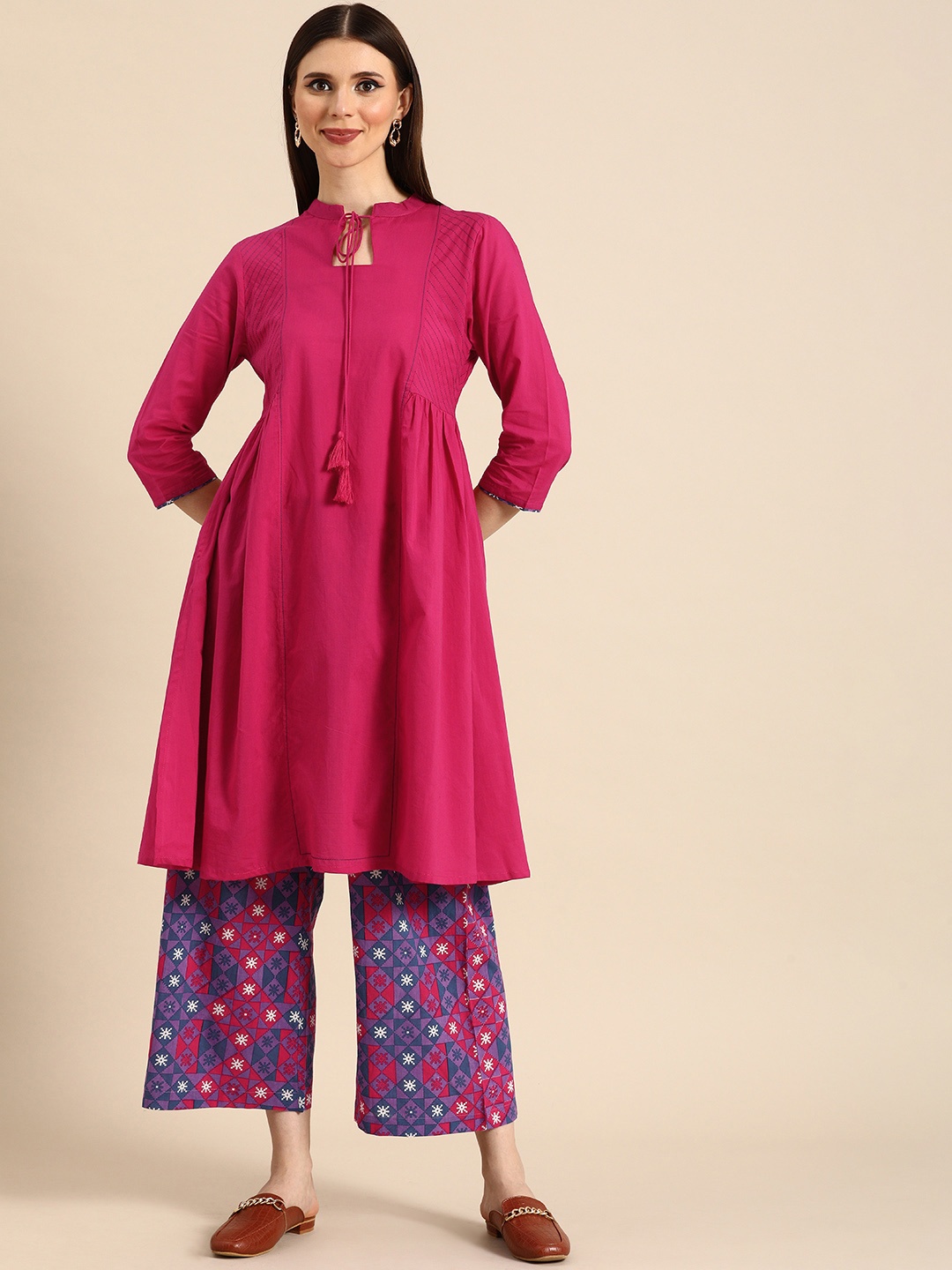 

Anouk Women Magenta Pure Cotton Kurta with Palazzos
