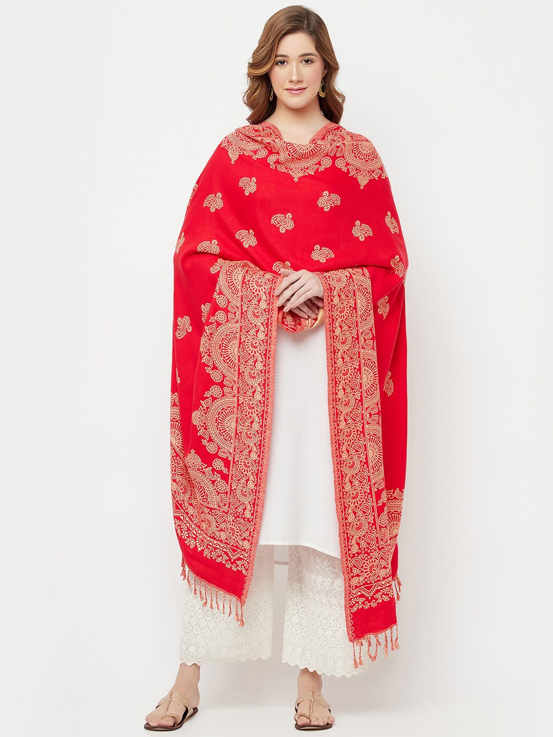 

Safaa Women Red & Cream Woven Design Shawl