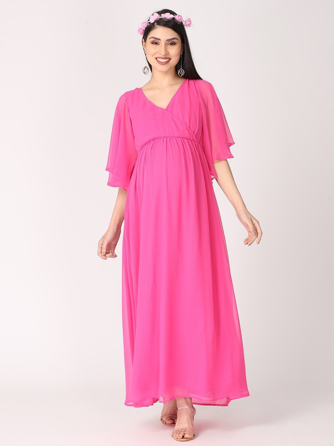 

The Mom Store Pink Georgette Maternity Maxi Dress