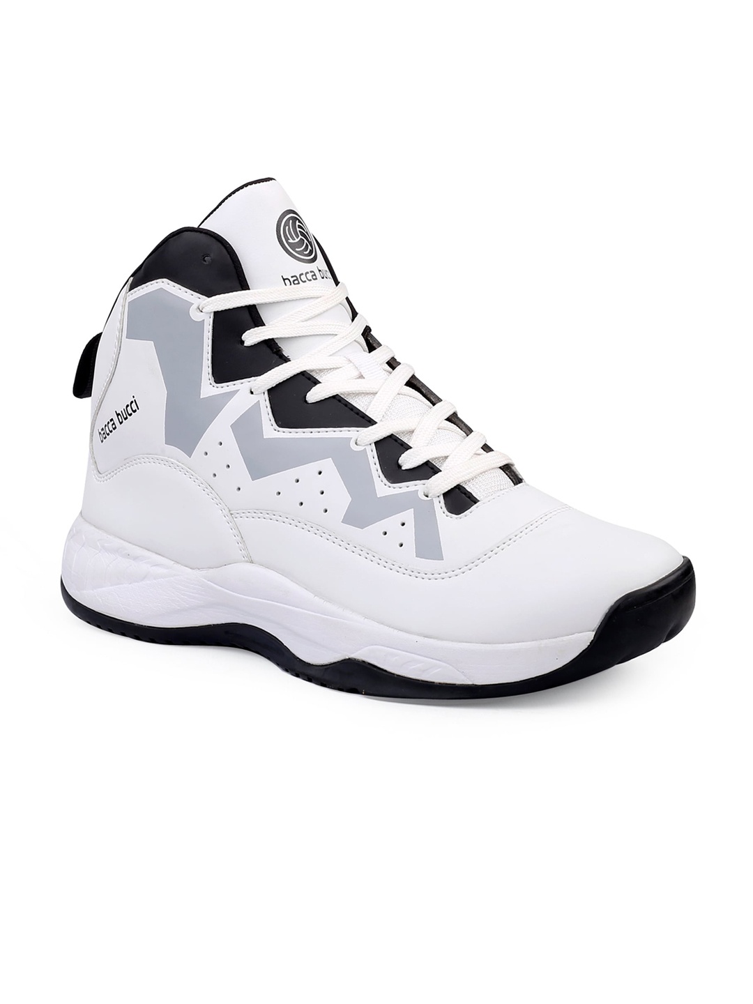 

bacca bucci Men White Colourblocked MAZE Hi-Top Sneakers with Dual Air Cushion