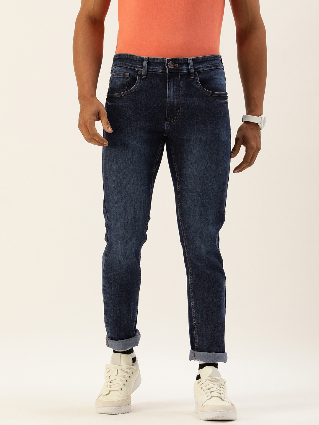 

SINGLE Men Blue Slim Fit Mid-Rise Light Fade Clean Look Jeans