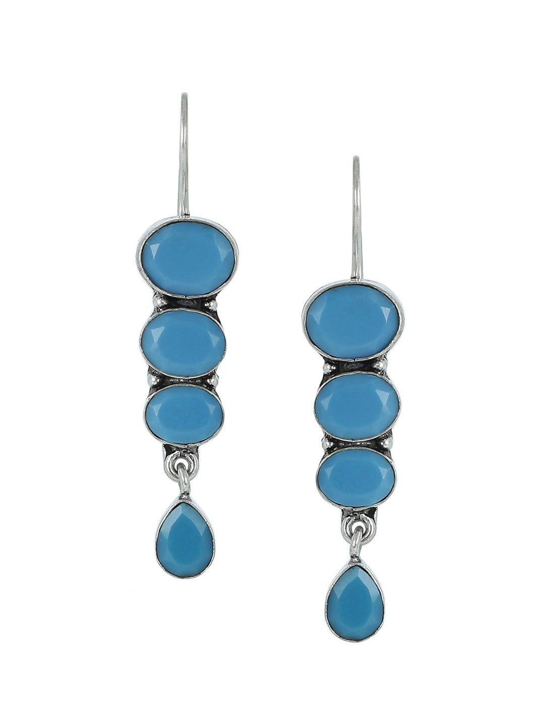 

EL REGALO Blue Contemporary Stone-Studded Drop Earrings