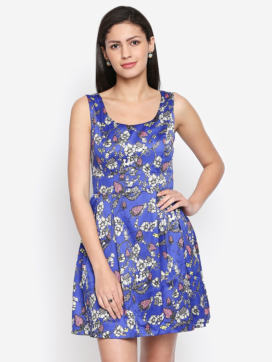 

aaliya Blue Floral Satin Mini Dress