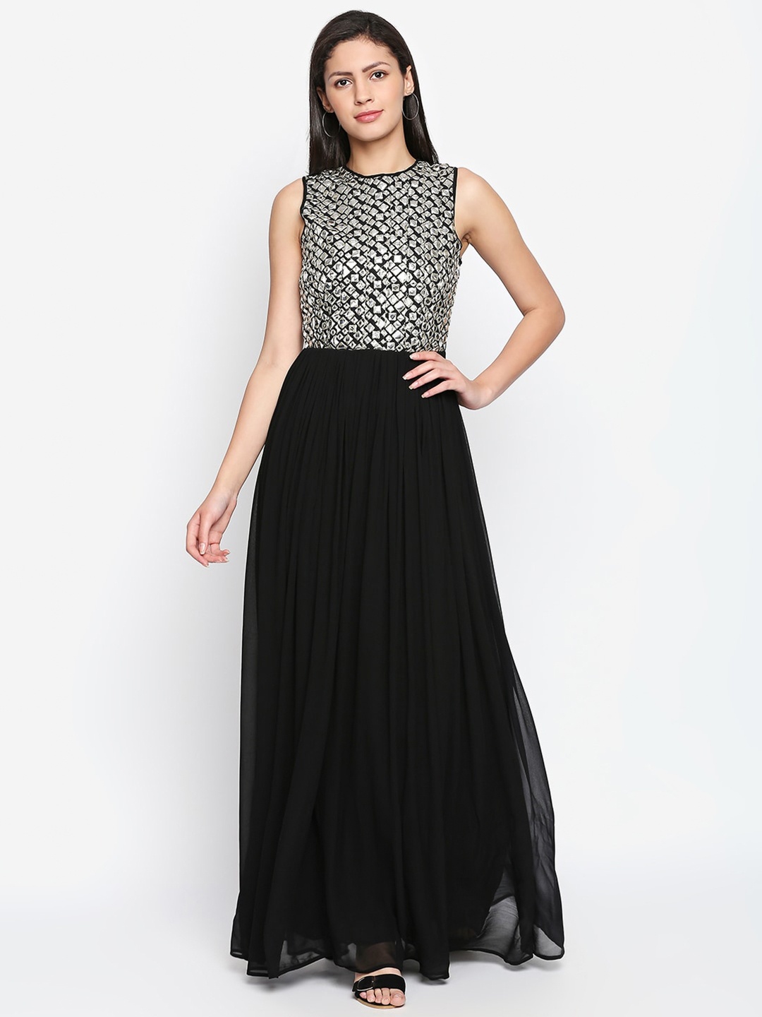 

aaliya Black Embellished Georgette Maxi Dress