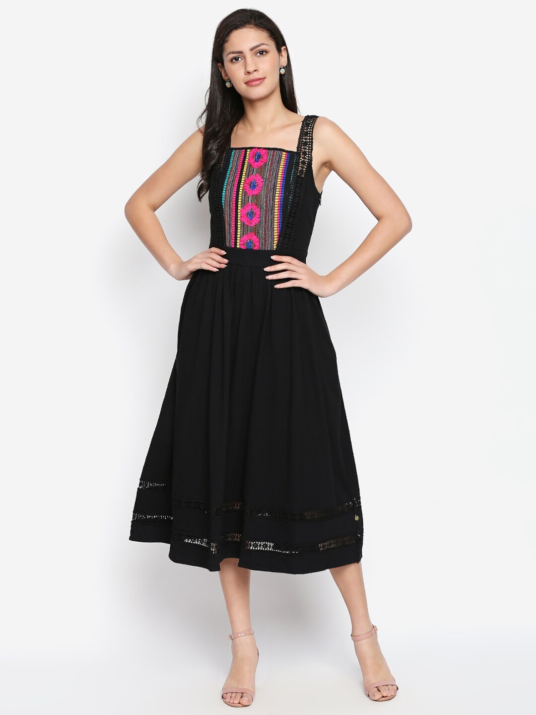 

aaliya Black Embroidered Georgette Midi Dress