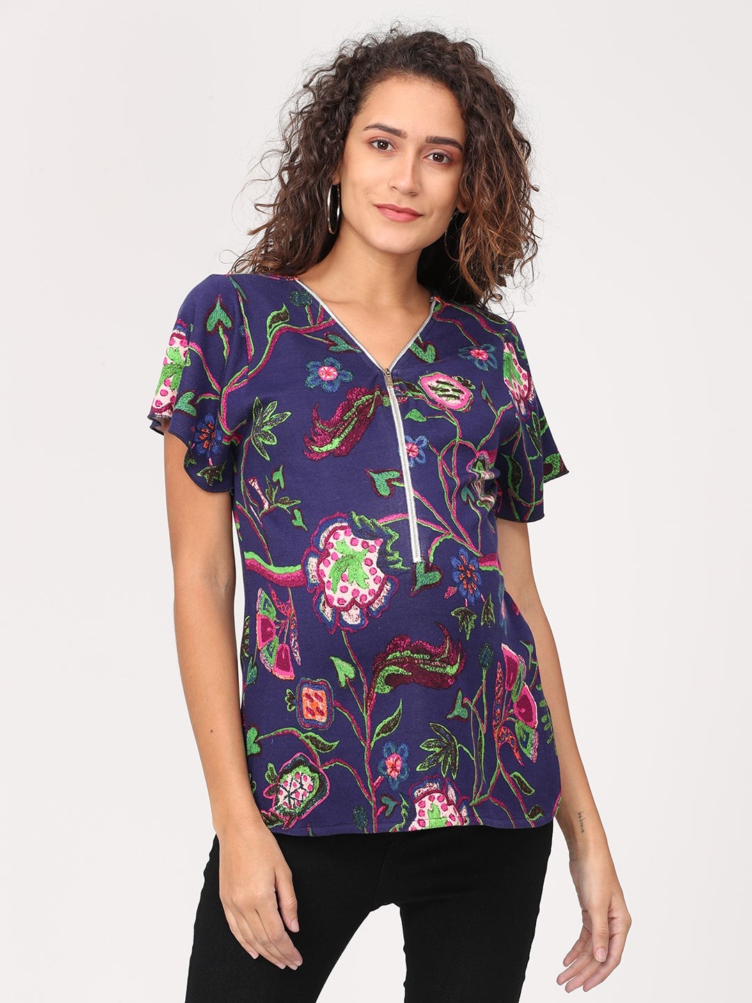

The Mom Store Women Blue Floral Print Maternity Top