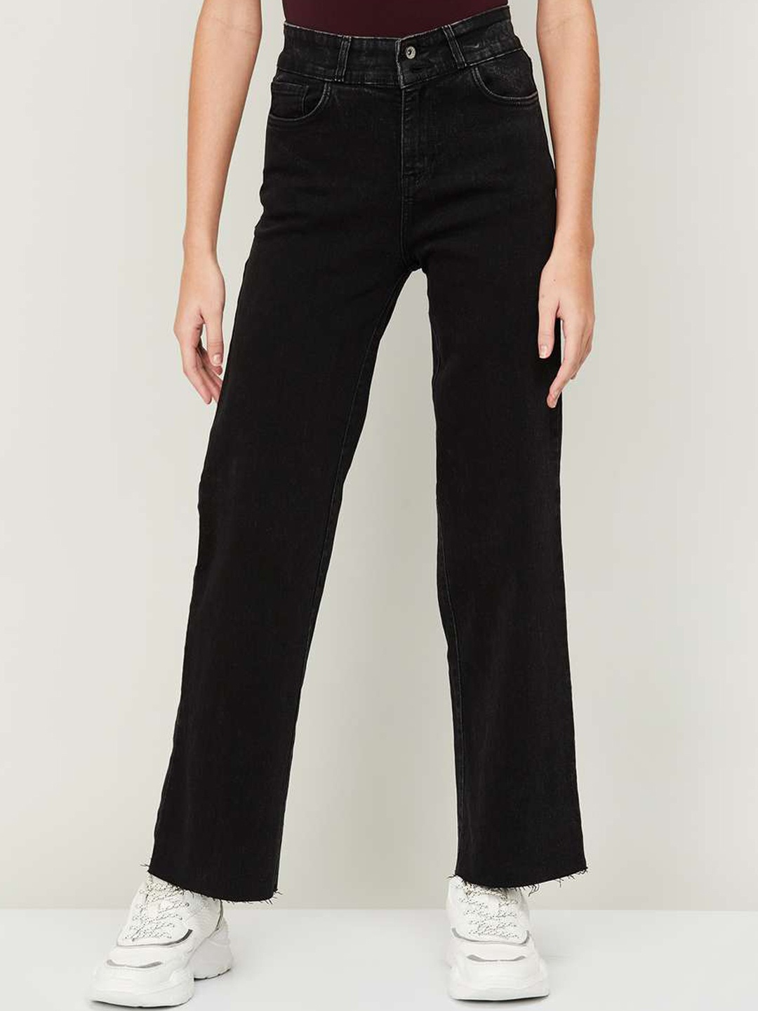 

Xpose Women Black Comfort Wide Leg High-Rise Stretchable Jeans