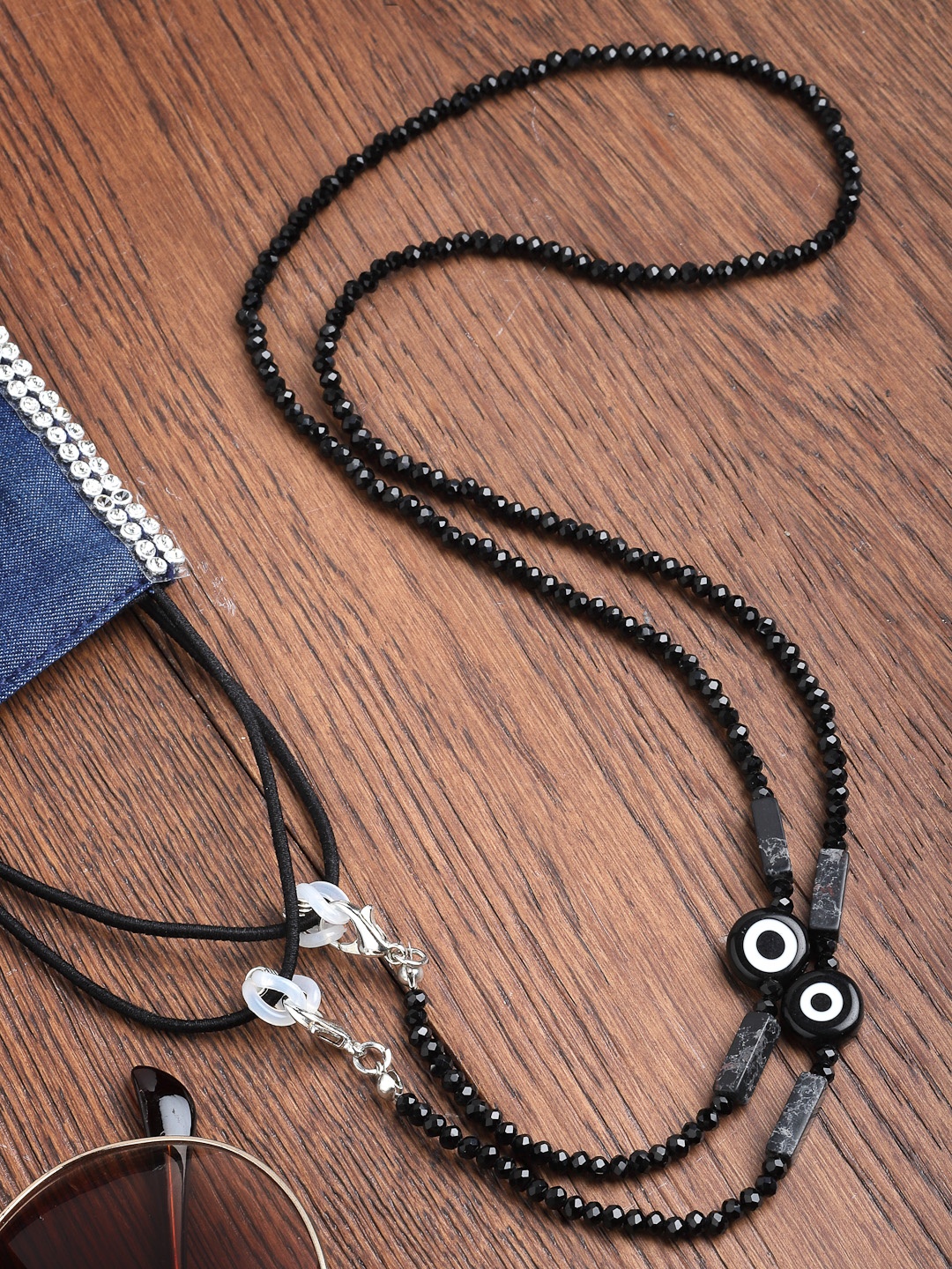 

VOGUE PANASH Black Beaded Evil Eye Mask & Goggles Chain