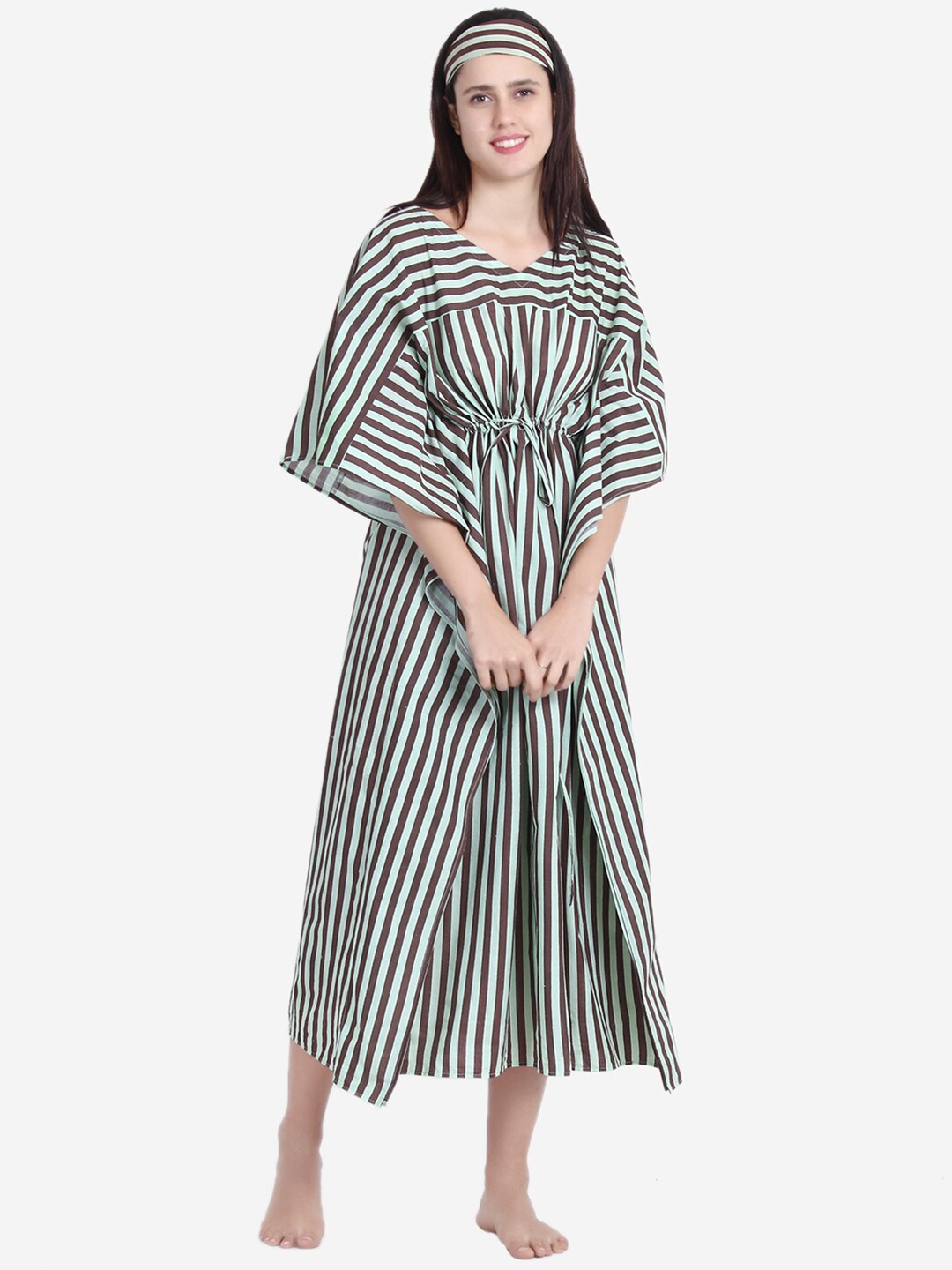

Anaario Brown & Grey Striped Pure Cotton Maxi Nightdress