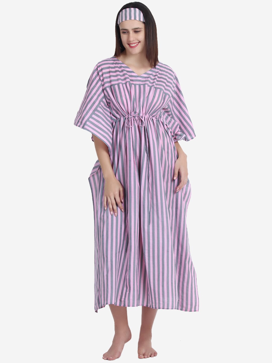 

Anaario Pink Striped Maxi Kaftan Nightdress