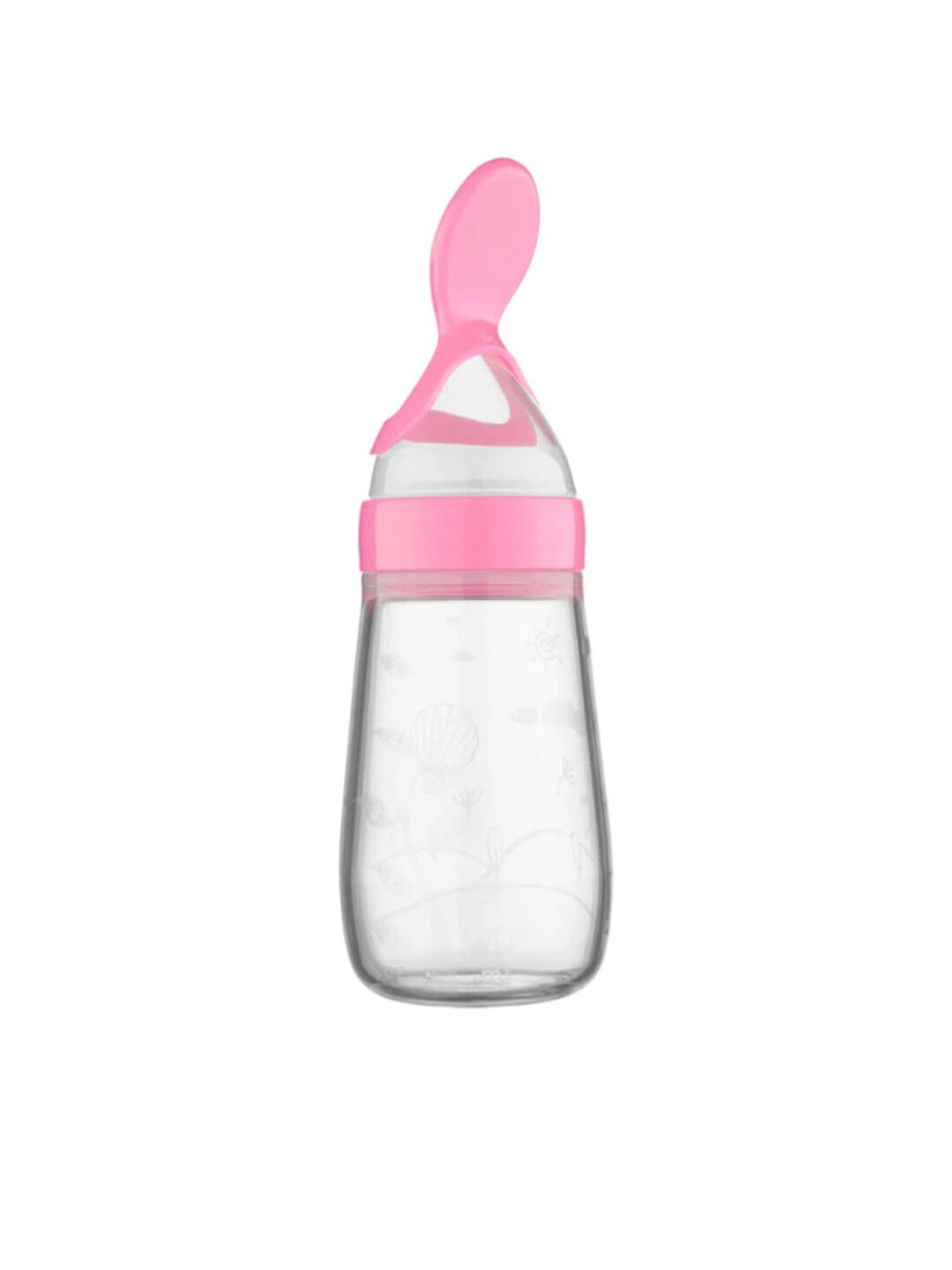 

GUCHIGU Kids Pink & Transparent Solid Baby Food Feeding Bottles With Silicone Spoon Head 125 Ml