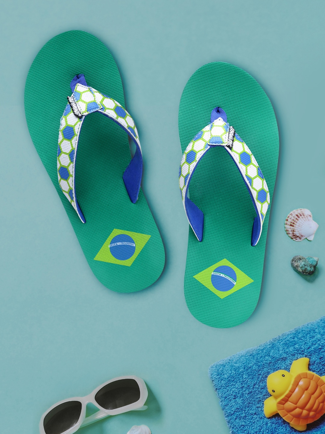 

Solethreads Kids Green & Blue Printed Thong Flip-Flops