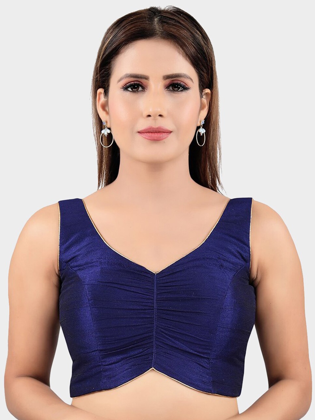

SALWAR STUDIO Women Navy Blue Solid Readymade Saree Blouse