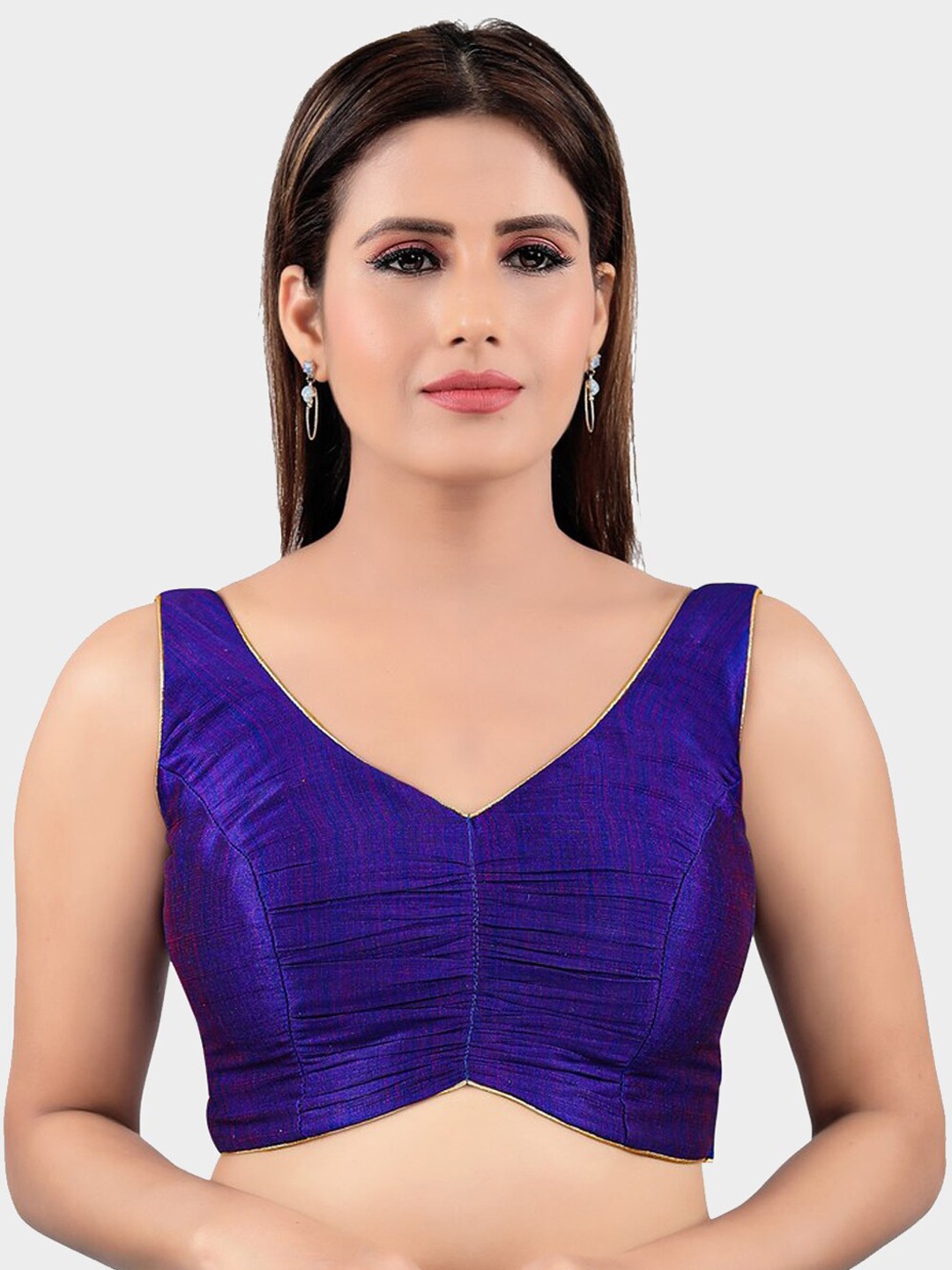 

SALWAR STUDIO Purple Solid Readymade Mulbury Silk Saree Blouse