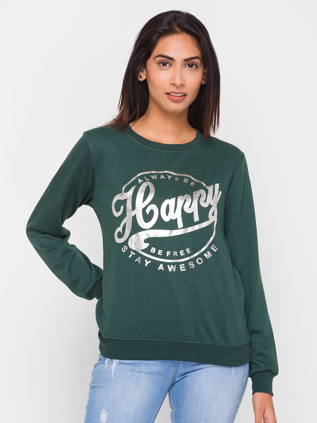 

Globus Women Green Printed Sweatshirt