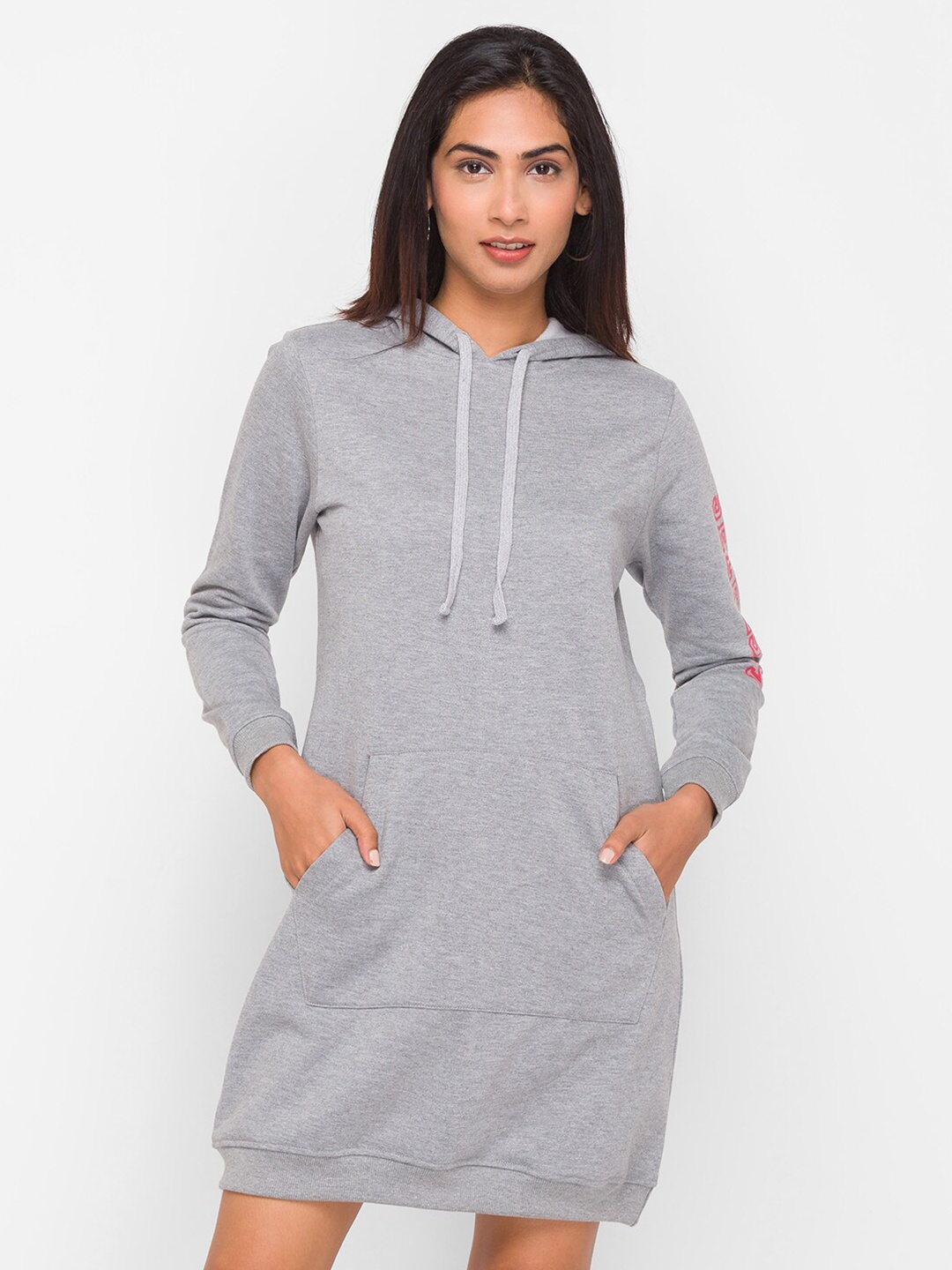 

Globus Women Grey Melange Hooded Sweatshirt