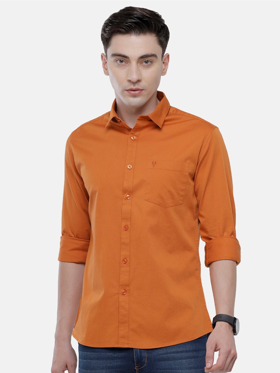 

Classic Polo Men Orange Slim Fit Pure Cotton Casual Shirt