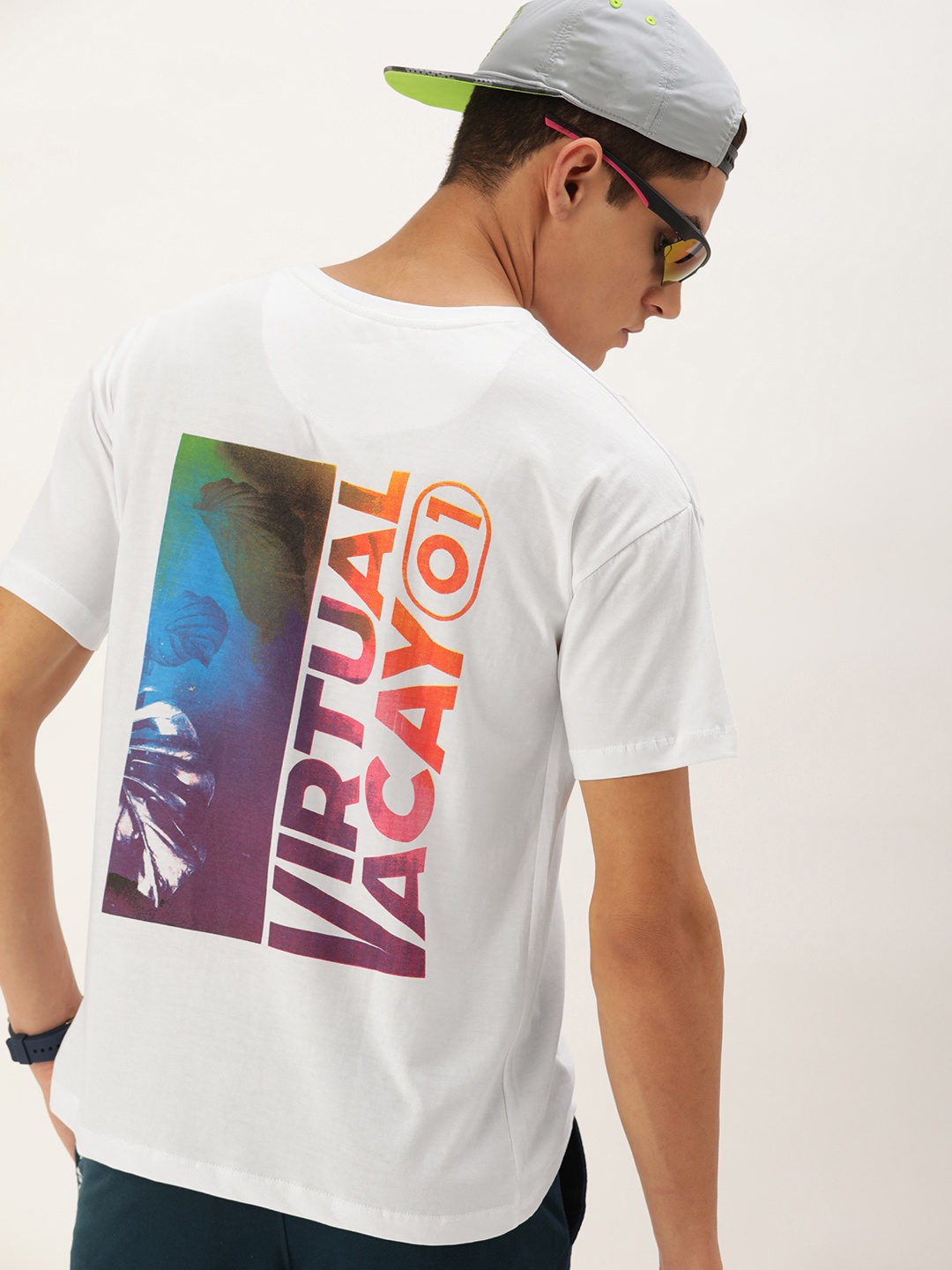 

SINGLE Men White Typography Printed Pure Cotton T-shirt
