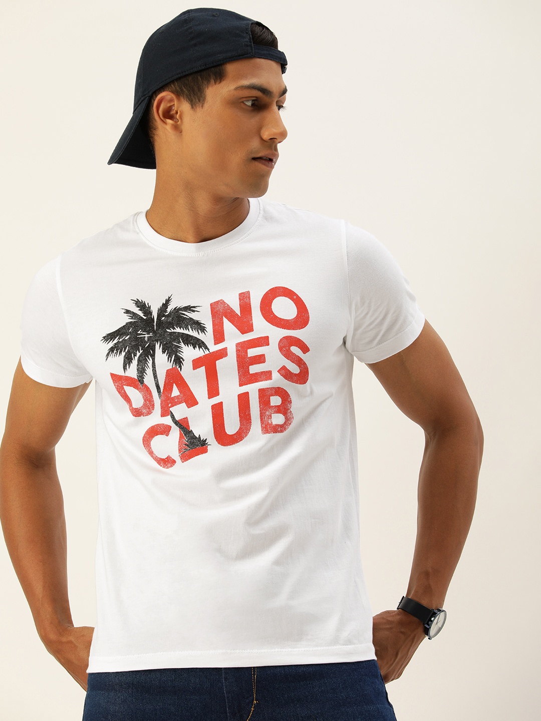 

SINGLE Men White Typography Printed T-shirt