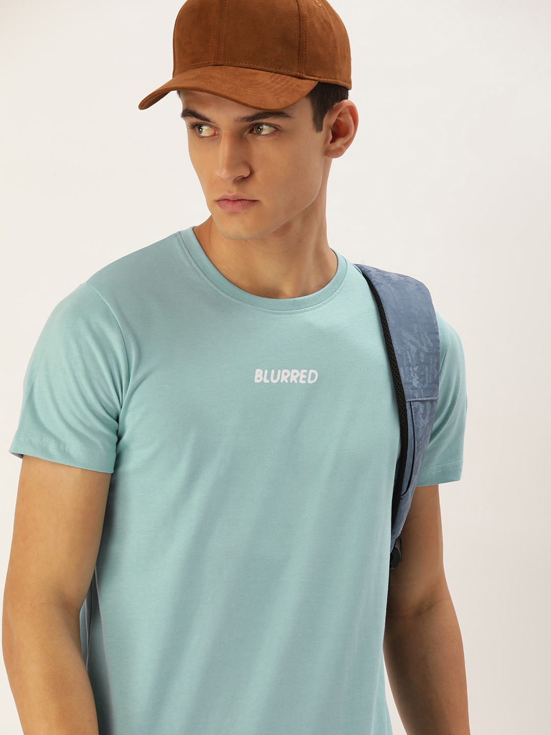 

SINGLE Men Blue & White Typography Printed Slim Fit Pure Cotton T-shirt