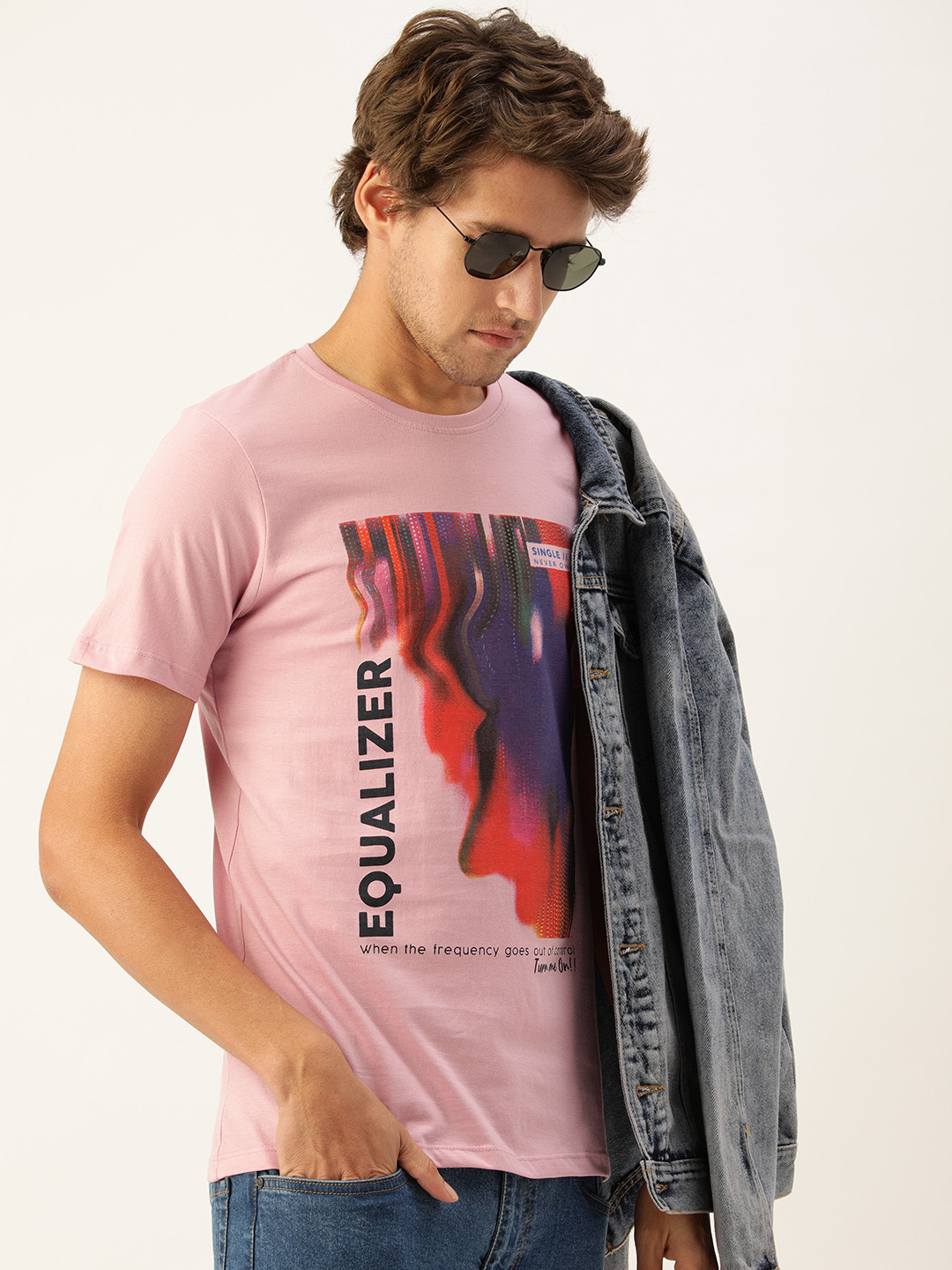 

SINGLE Men Pink Typography Printed Slim Fit Pure Cotton T-shirt