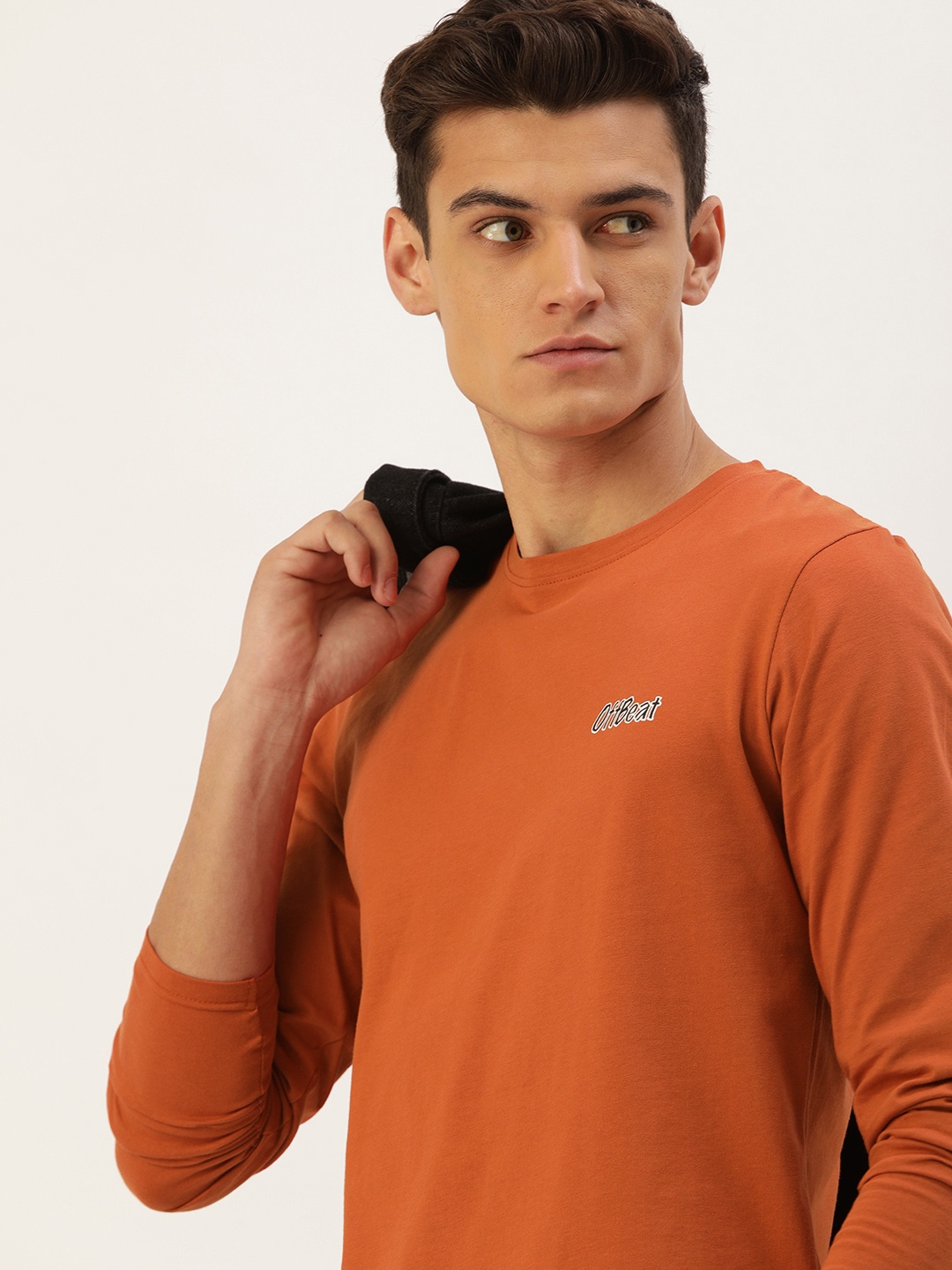 

SINGLE Men Rust Orange Slim Fit Pure Cotton T-shirt