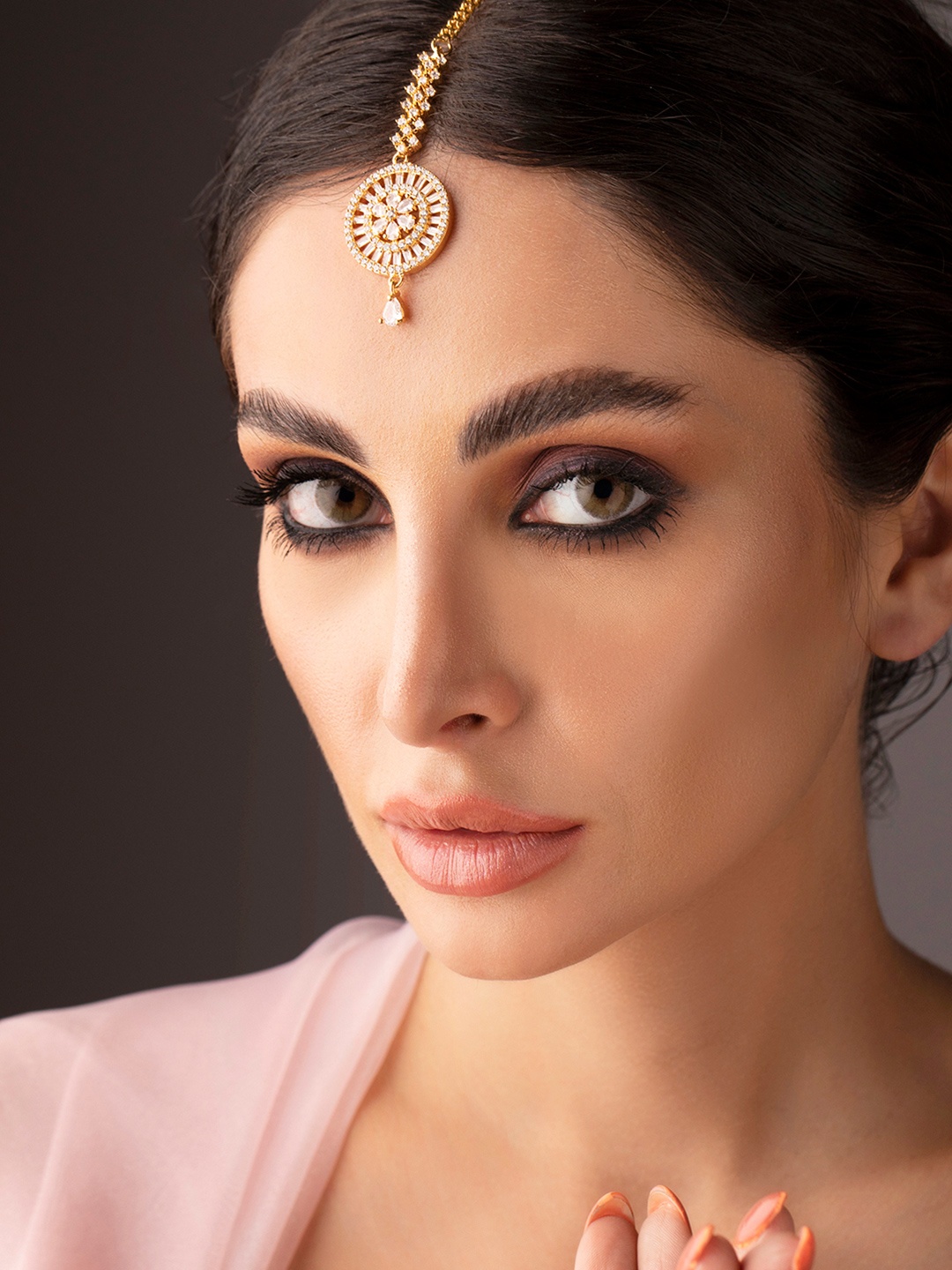 

Rubans Silver-Plated White AD Studded Maang Tika