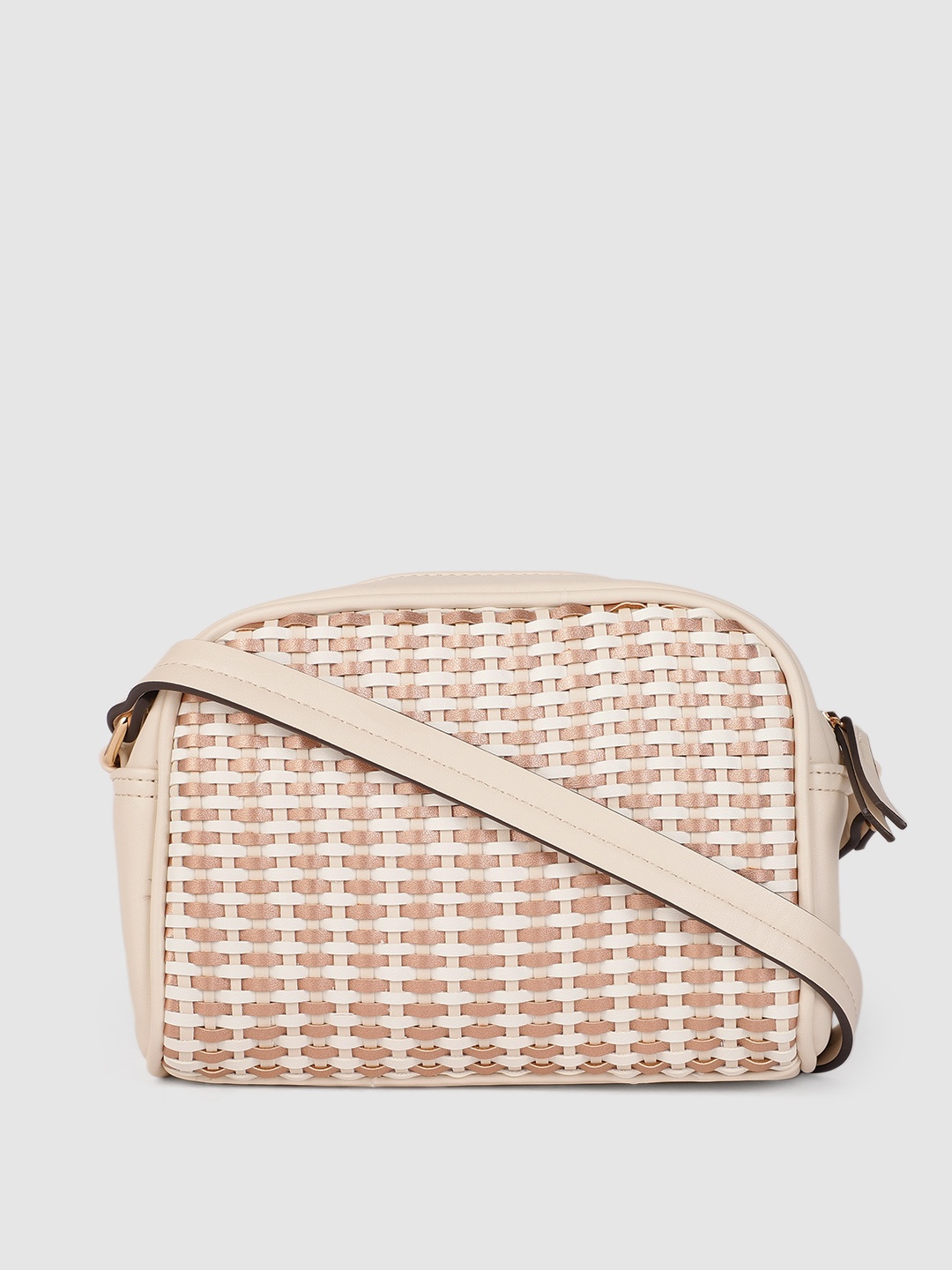 

Accessorize Cream-Coloured & Rose Gold Textured Sling Bag