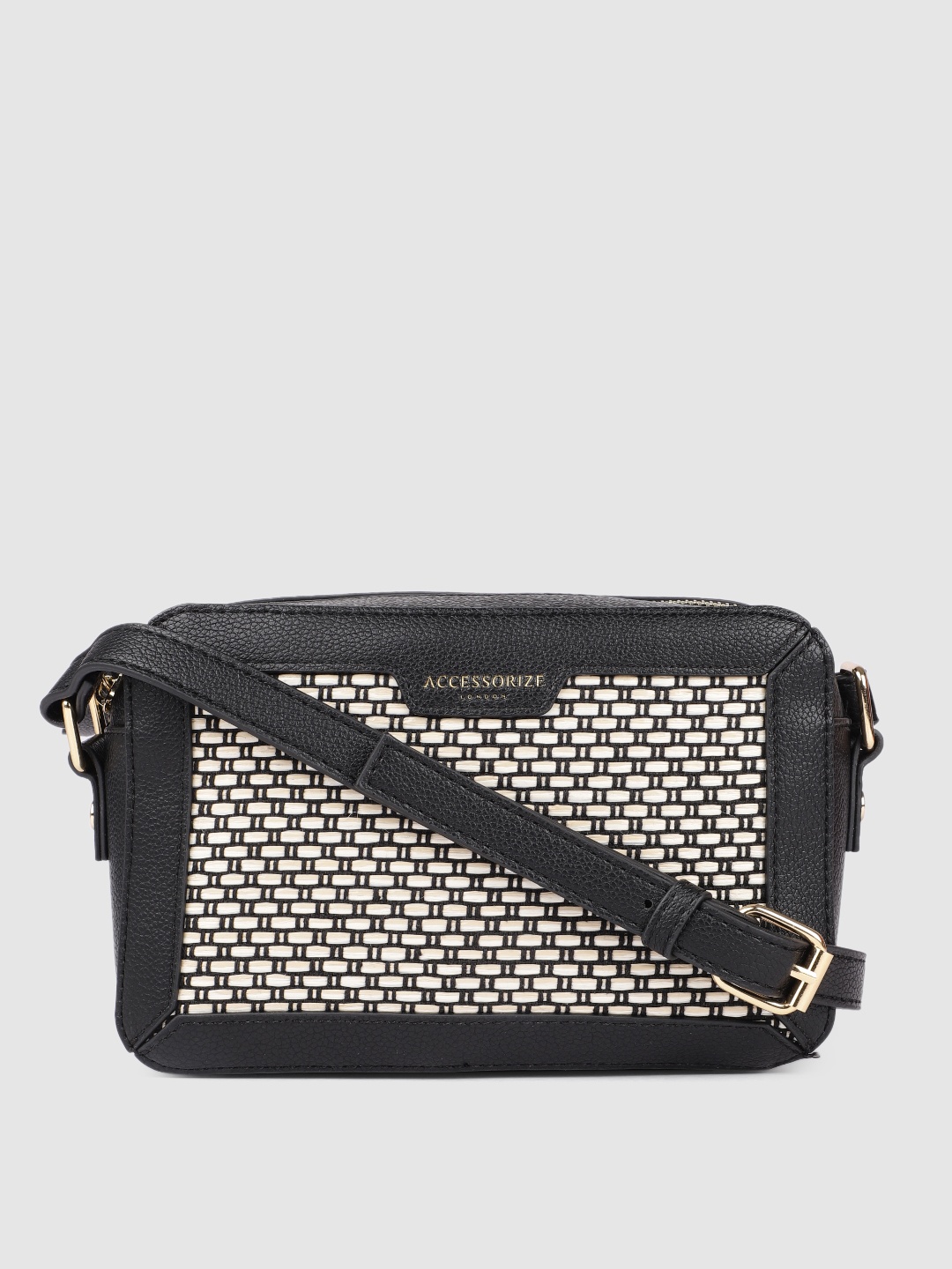 

Accessorize London Women's Faux Leather Woven Mono Sling, Black