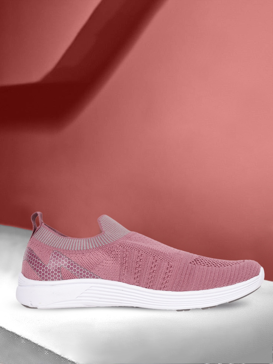 

HRX by Hrithik Roshan Women Dusty Pink Front Runner Woven Design Walking Shoes, Rose