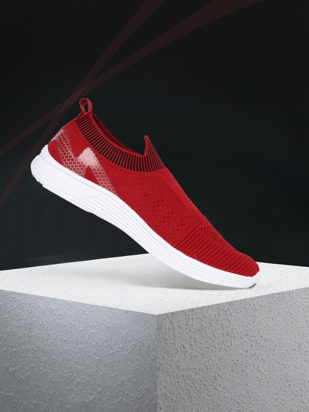 

HRX by Hrithik Roshan Women Red Front Runner Woven Design Walking Shoes