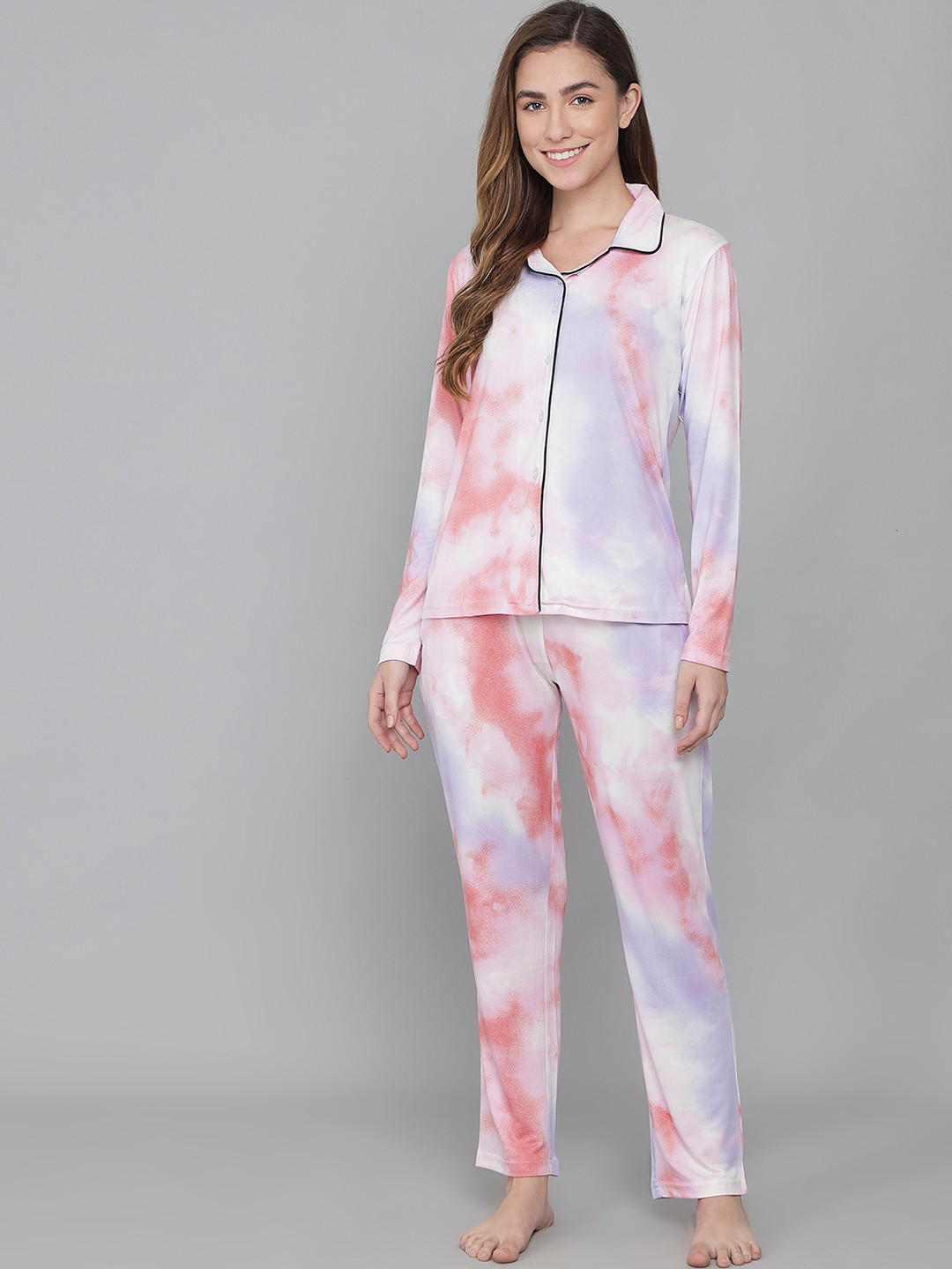 

ANTI CULTURE Women Pink & Blue Tie & Dye Night suit