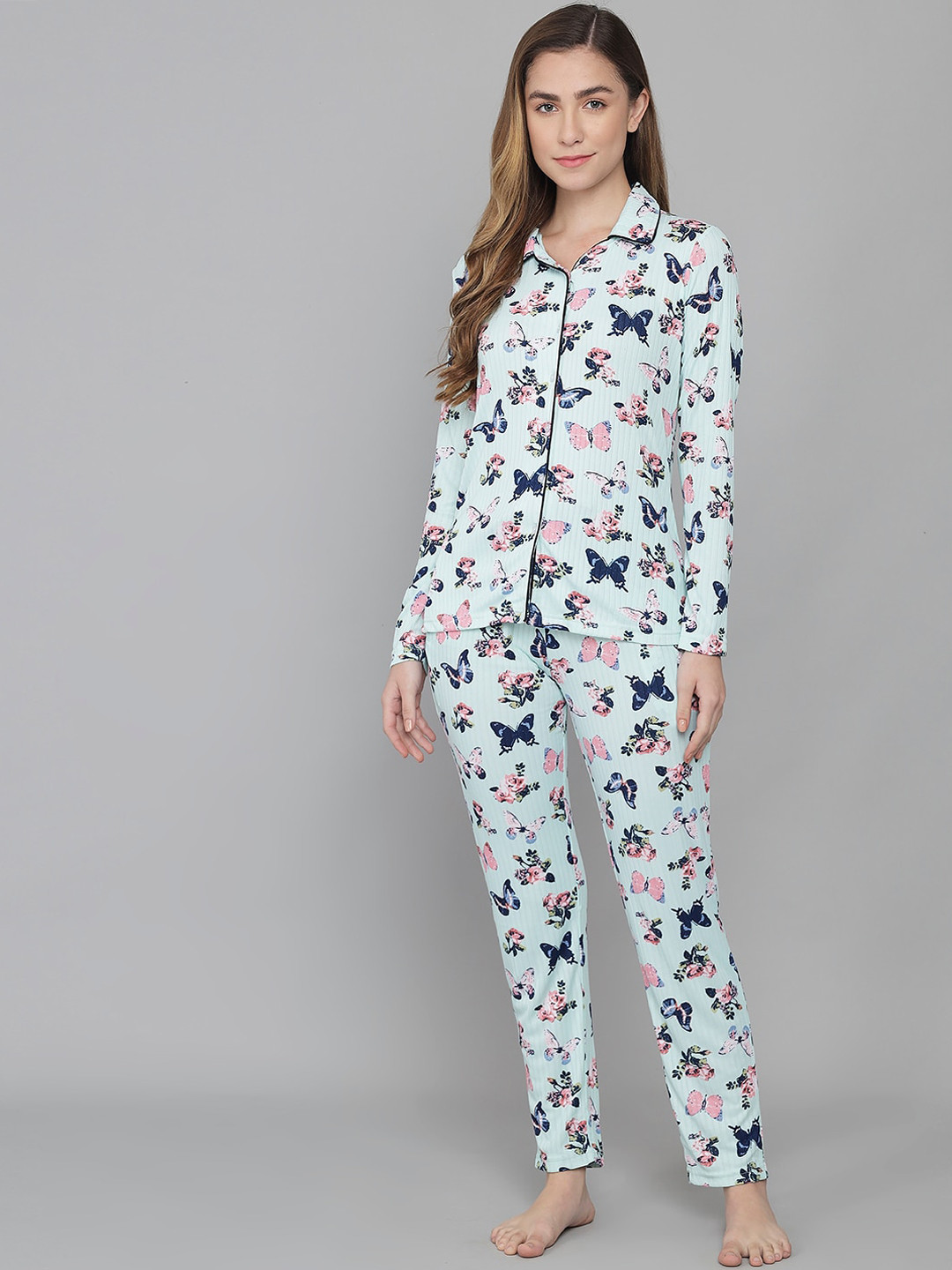 

ANTI CULTURE Women Blue & Pink Printed Night suit