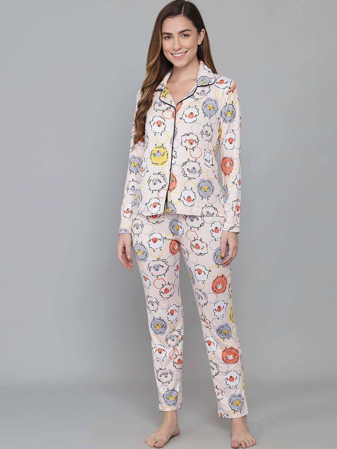

ANTI CULTURE Women Beige & Yellow Printed Night suit