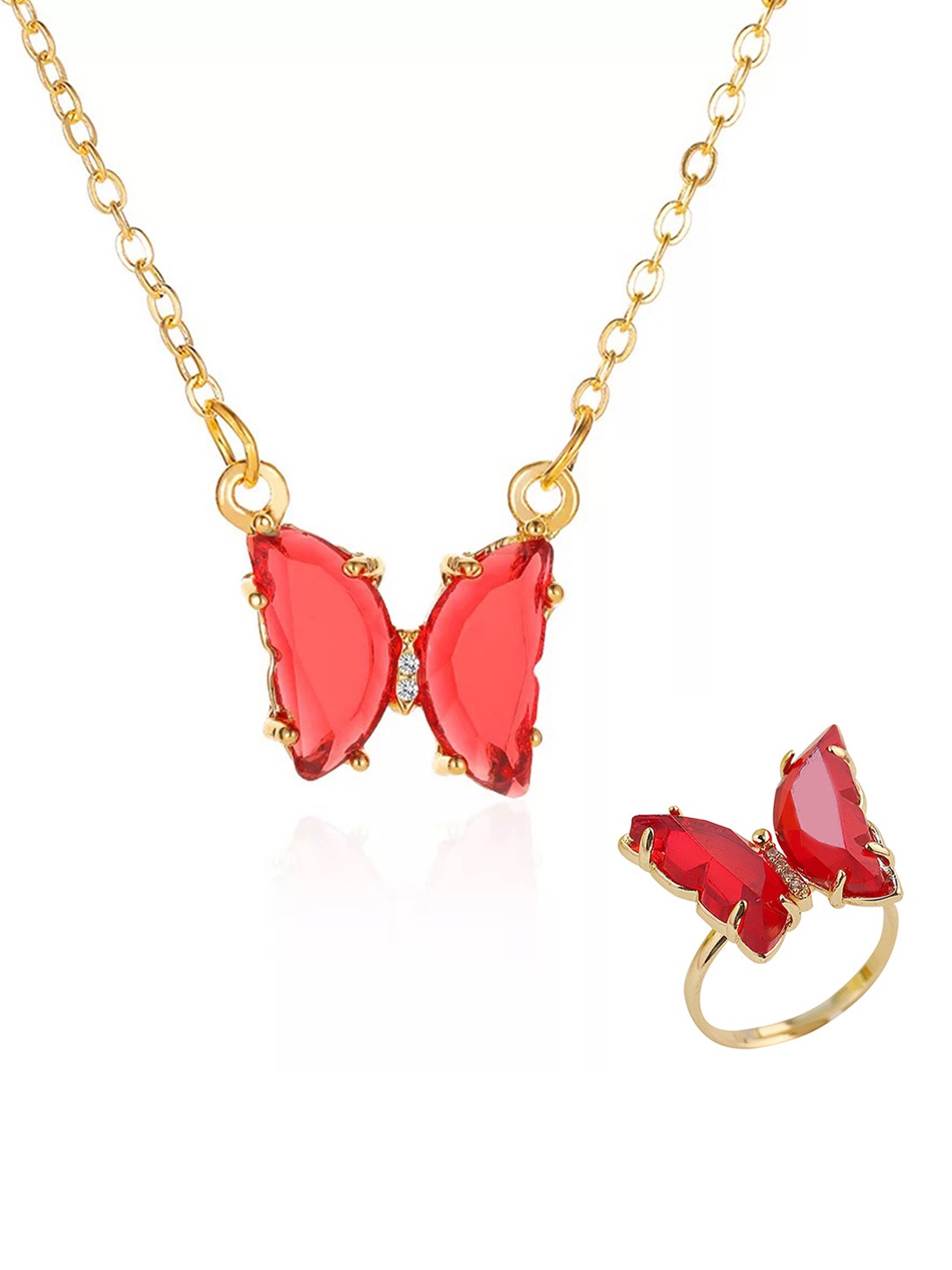 

Vembley Gold-Toned & Red Gold-Plated Jewellery Set