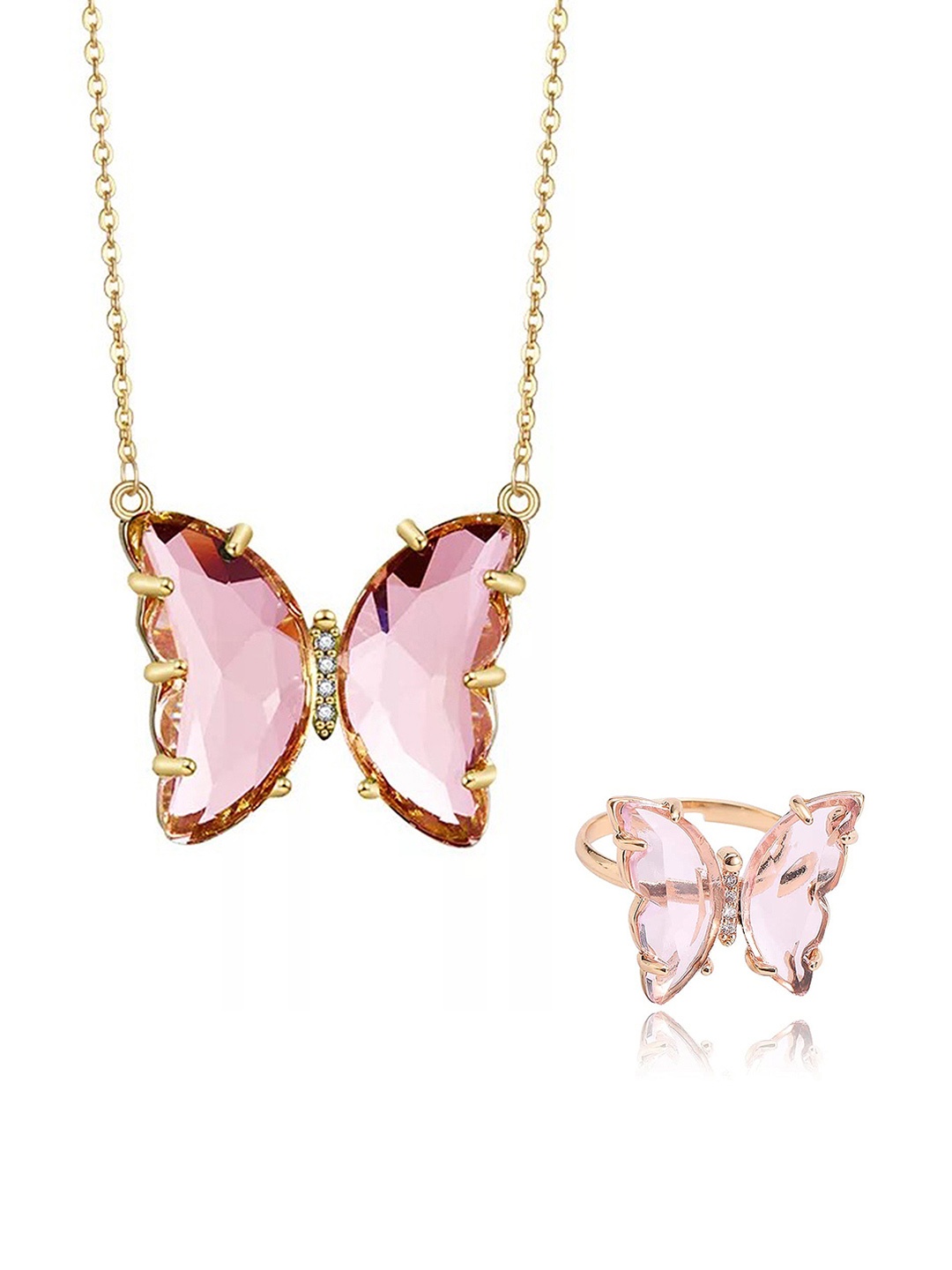 

Vembley Gold-Plated Pink Crystal Studded Jewellery Set