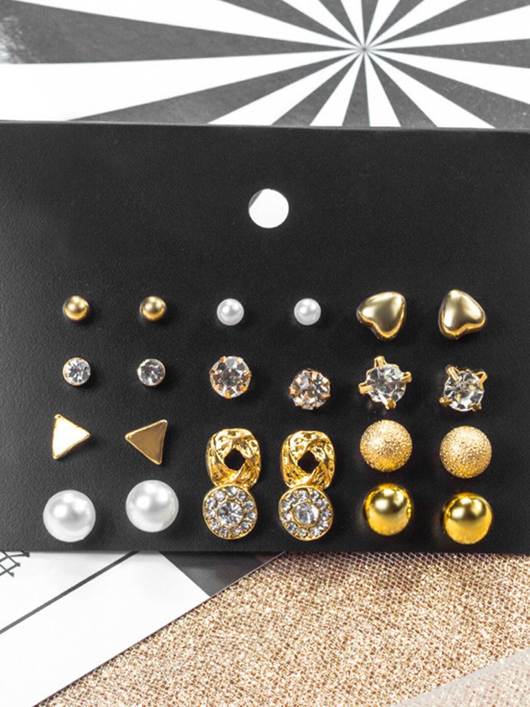 

Vembley Gold-Toned Set Of 12 Contemporary Studs Earrings