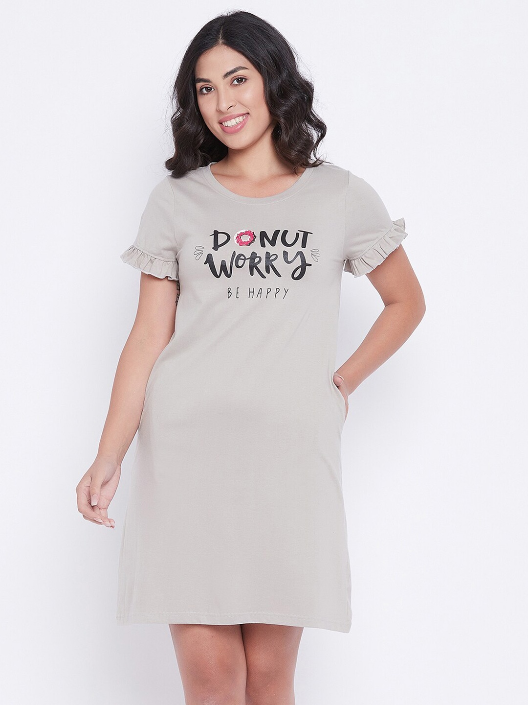 

Clovia Grey Printed Nightdress