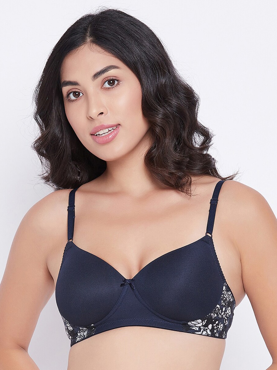 

Clovia Navy Blue & Purple Floral Bra Lightly Padded