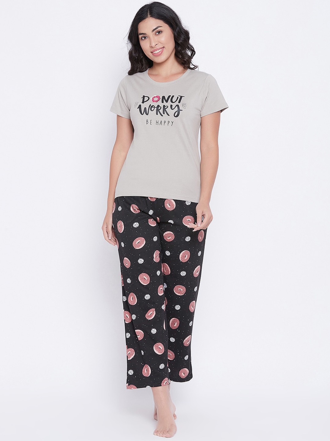 

Clovia Women Black & Grey Printed Top With Pyjama